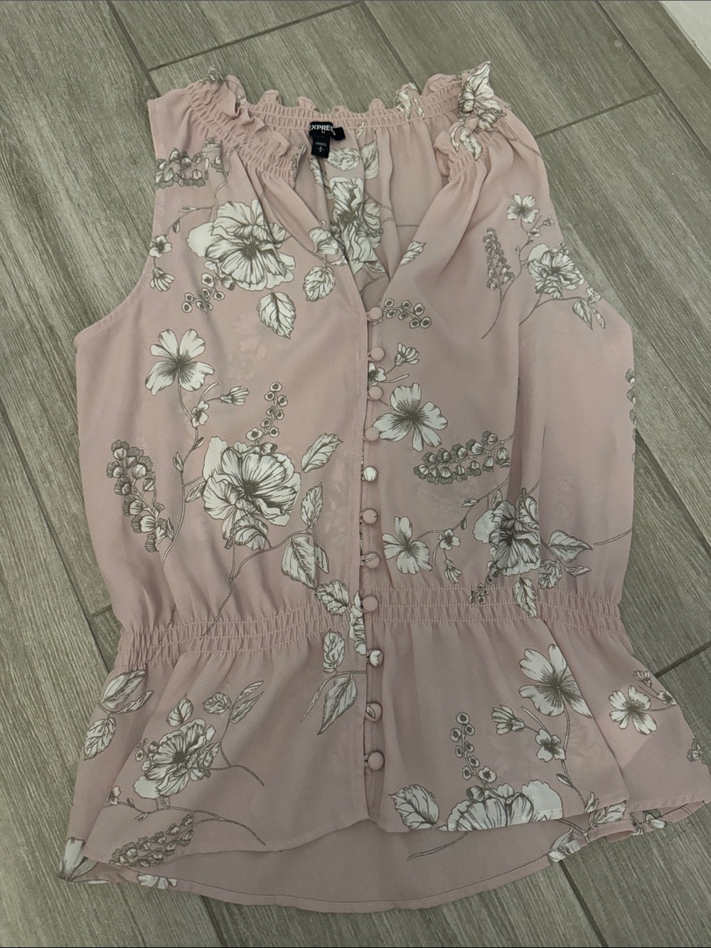 Express Dusty Pink Floral Sleeveless Peplum Shell